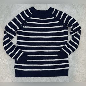 SO women’s large blue/white striped lace up shoulders knit sweater